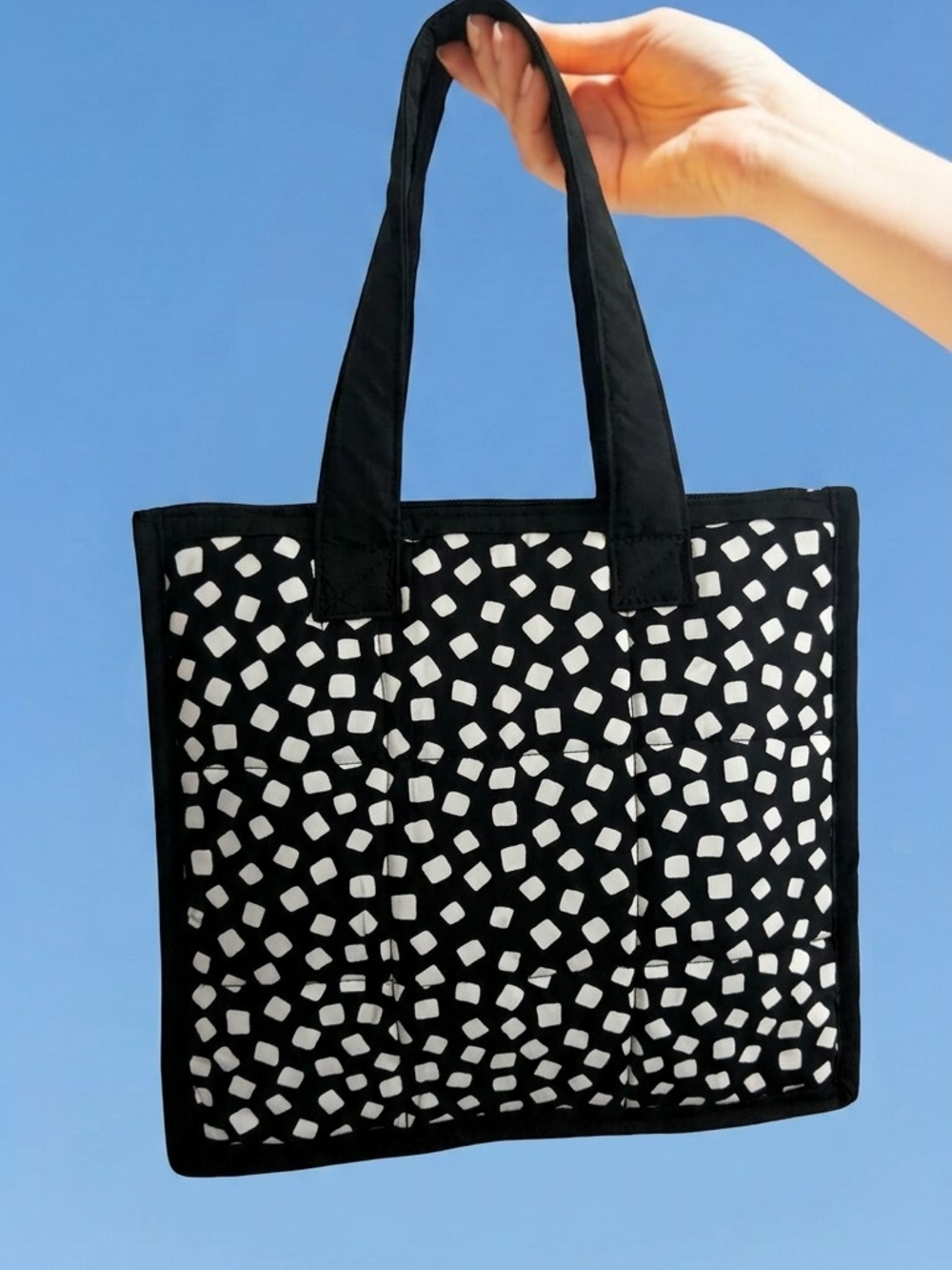 Handcrafted Kenyan Black & White Padded Tote Bag African Print Zip Top